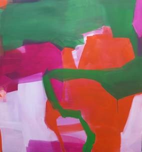 Illustrasjon: Ingrid Haukelisethers utstilling i Sandnes kunstforening med malerier i store fargeglade og energigivende formater