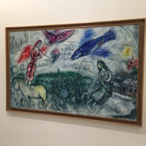 Illustrasjon: Musee de Ceret, France, 2016; Marc Chagall, 1968;"Les gens du voyage." Hiule sur toile.